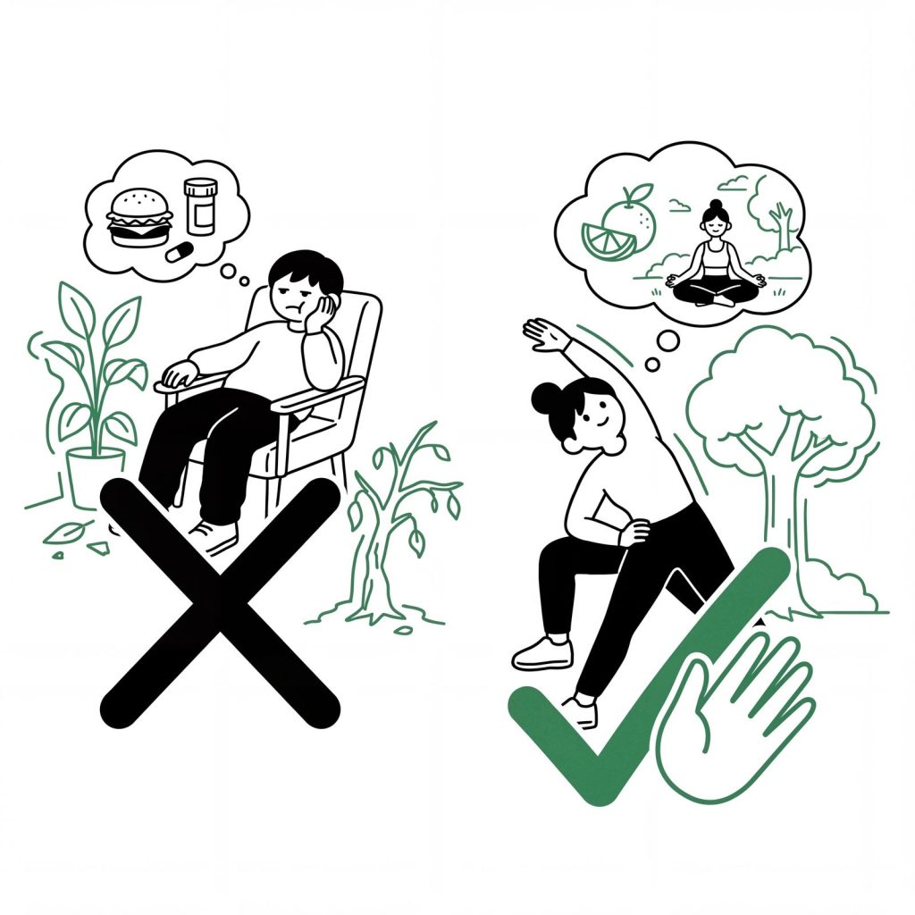 Minh họa sống thụ động và sống chủ động với sức khỏe – Nhân Y Đạo
