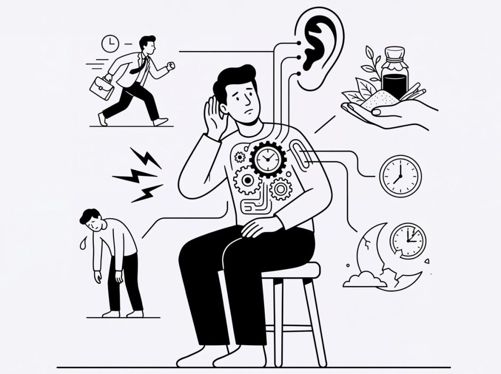 Minh họa người đang lắng nghe tín hiệu từ cơ thể – Nhân Y Đạo